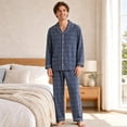 thumbnail image 2 of Kyntgho Men's Two Piece Pajama Set, Long Sleeve Button Front Pajama Shirt with Piping and Straight Pants, 2 of 7