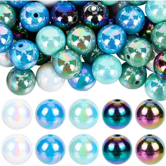 50Pcs 5 Colors White Chunky Beads 20mm Pen Beads Rainbow Acrylic Bubblegum Opaque Colorful Summer Round Ball Gum Smooth Spacer Charms Findings for Pens Necklace Bracelet DIY Crafts