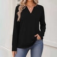 thumbnail image 5 of Xaqiouau Women's V-Neck Long Sleeve T-Shirt Solid Color Relaxed Fit Basic Top Stretch Casual Base Layer Shirt Spring Fall Everyday Wear Versatile Staple Black XL, 5 of 7