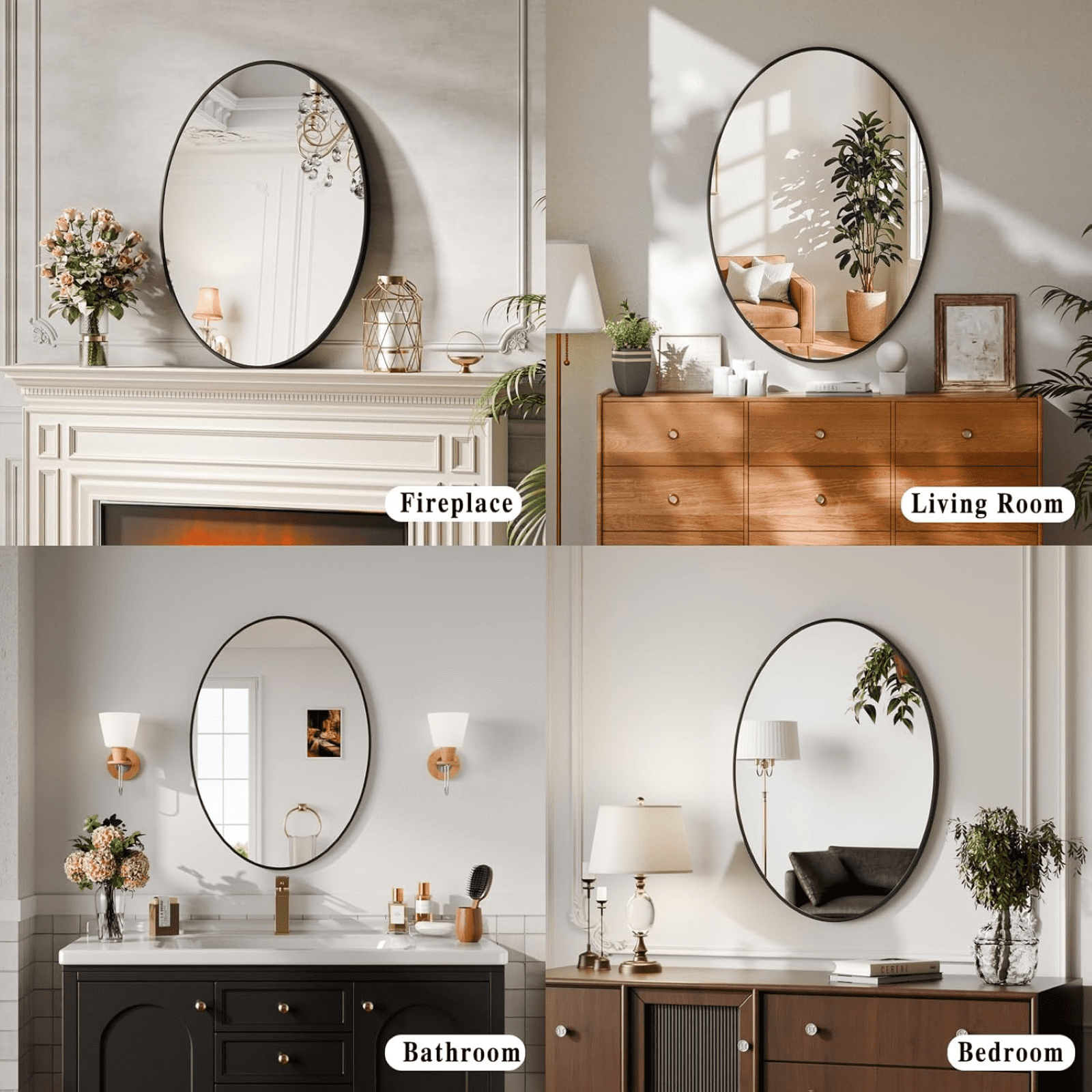 AUROMIR 20"x28" Bathroom Mirror Oval Mirror Wall-Mounted Vanity Mirror,Black