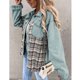 thumbnail image 3 of Chaqueta vaquera a cuadros, chaqueta vaquera para mujer, chaqueta vaquera con solapa y empalme a cuadros, chaqueta vaquera lavada, verdadera excelencia, 3 of 6