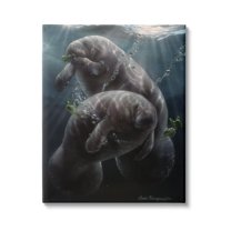 Stupell Industries Snack Time Manatees Underwater Coastal Painting Gallery Wrapped Canvas Print Wall Art