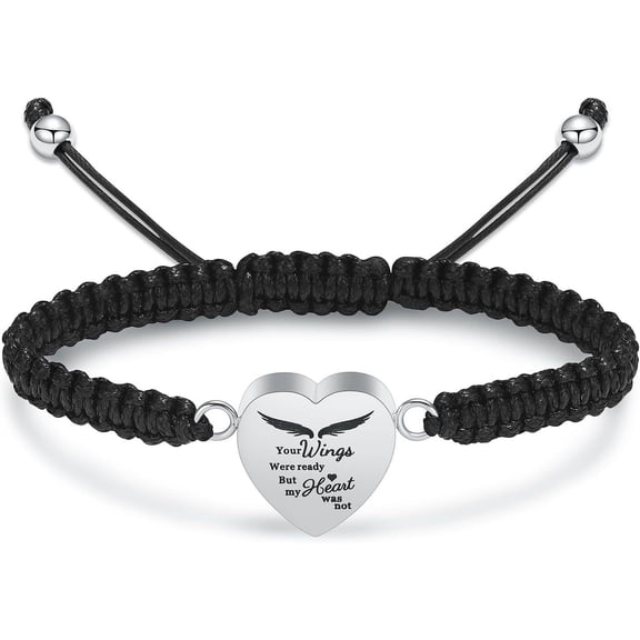 Cremation Jewelry Heart Urn Bracelet for Ashes for Women Men Adjustable Memorial Keepsake Rope Bracelet