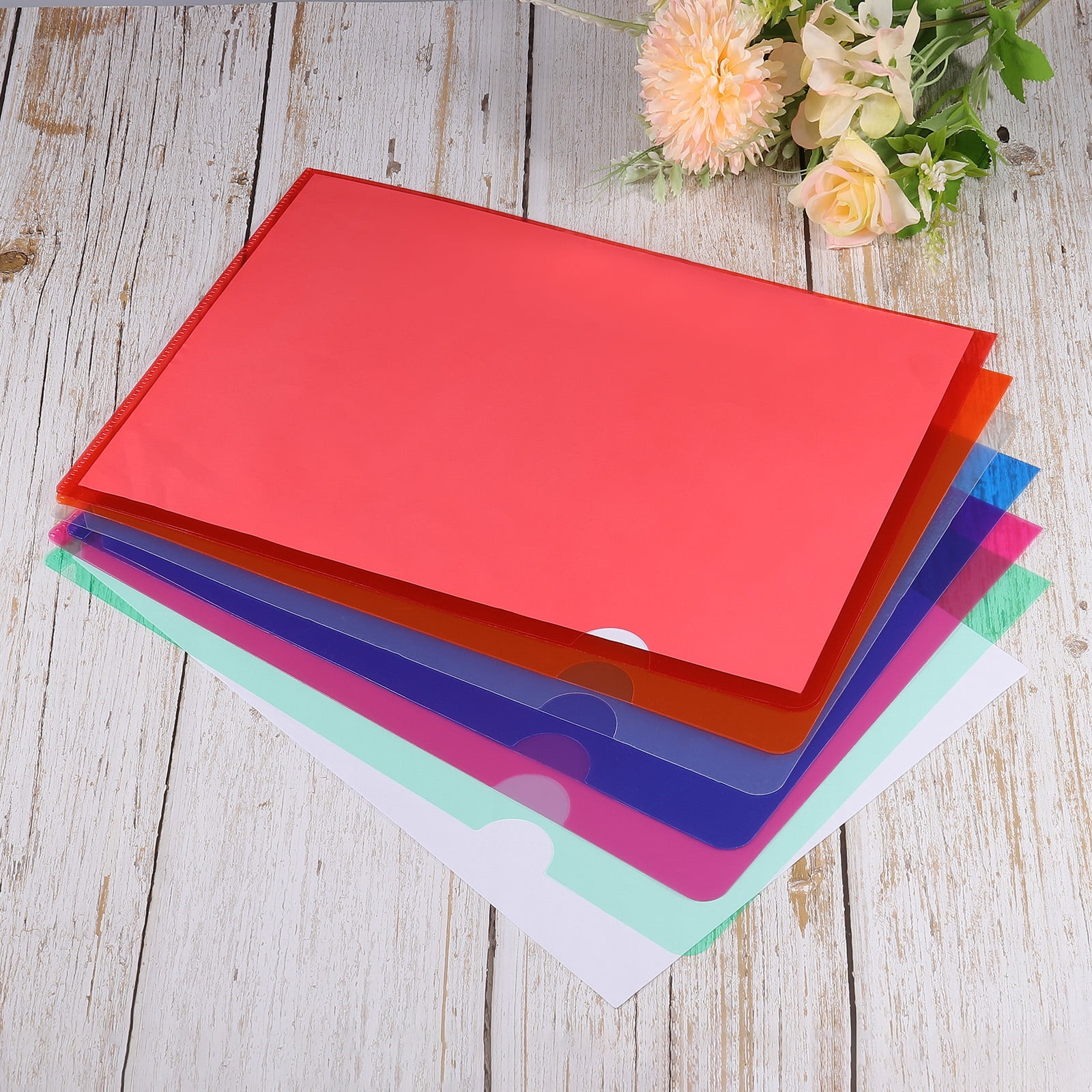 Unique Bargains L Type Folders File Project Pockets Clear Paper Document for Office Pink
