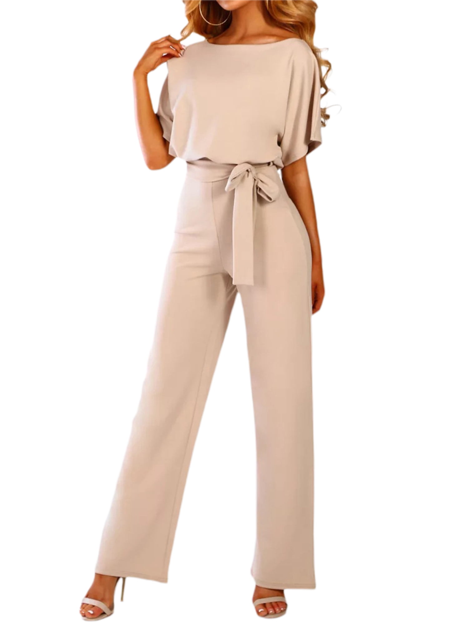 majority Inclined consultant Women Casual Jumpsuit Elegant Short Sleeve Hollowed Waist Tie Solid Summer  Wide Leg Pants Plus Size One-piece - Walmart.com