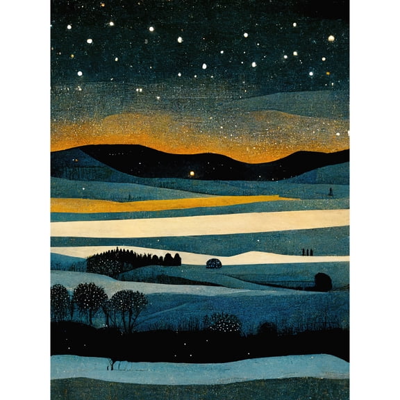Star Filled Twilight Landscape Painting Unframed Wall Art Print Poster Home Decor