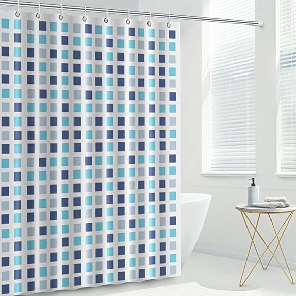 Jinsinto Toplive Shower Curtain 180x180cm, Waterproof and Mildewproof PEVA Shower Curtain, with Turtle Leaf/Blue-Green Squares/Moire Marble Curtain Rings