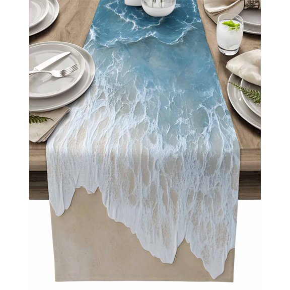 Table Runner Blue White Ocean Wave Table Decoration for Kitchen Dinning Watercolor Beach Table Decoration for Indoor Outdoor Party Wedding Decor 13x72inch
