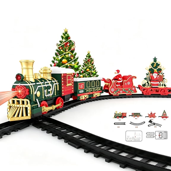 JoyMelo Christmas Electric Train Set 10 Pieces Train Track Toy with Light and Sound,Birthday and Festival Gifts for 3-14 Kids Boys Girls