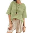 thumbnail image 4 of Women's 3/4 Sleeve Cotton Linen Jacquard Blouses Top T-Shirt, Limited Time Under 10 Dollars SA-461, 4 of 6