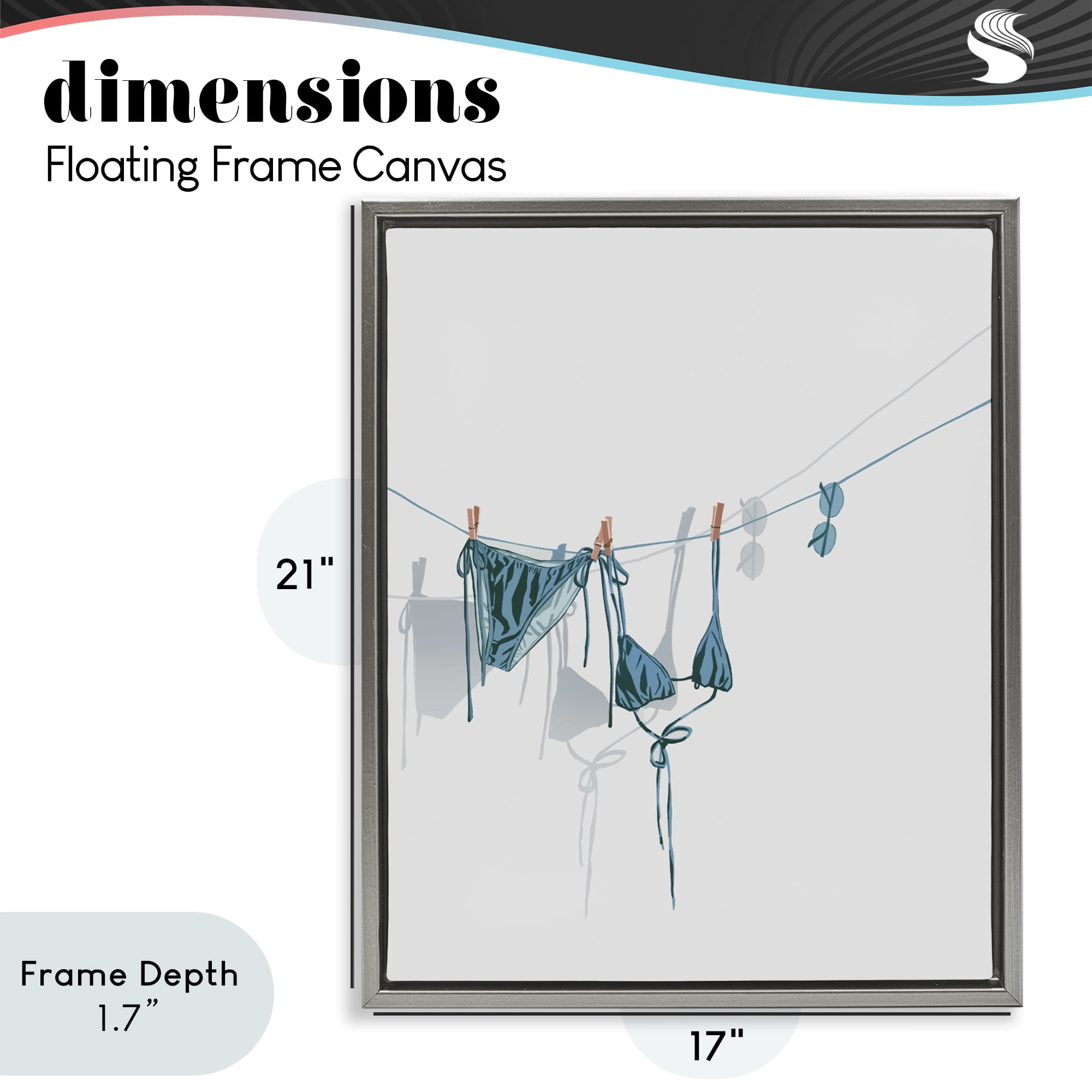 Stupell Industries Teal Bikini on Clothesline Gray Framed Floater Canvas Wall Art, design by Ziwei Li