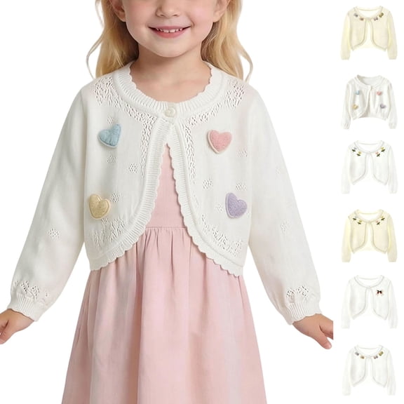 Sentuca Kids Girls Cardigan Sweater Long Sleeve Short Bolero Shrug Knit Cardigan Jacket Summer Thin Cute Button Tops Size 5-6Y White