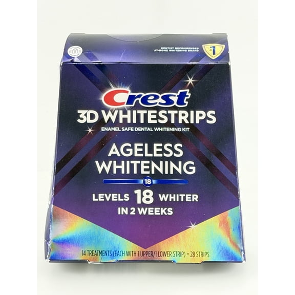 Crest 3D Whitestrips Ageless Whitening Teeth Whitening Kit, Level 18, 14 Treatments, 28 Strips, Enamel Safe