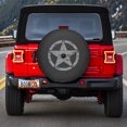 thumbnail image 3 of Boomerang - 33" Soft JL Tire Cover for Jeep JL Wrangler (w/ back-up camera) (2018-2020) - Rubicon - Distressed Star - Silver Print, 3 of 4