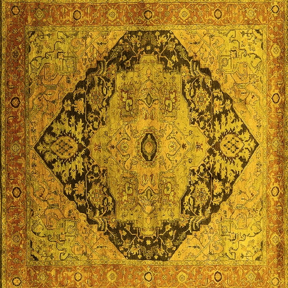 Ahgly Company Indoor Square Oriental Yellow Industrial Area Rugs, 5' Square