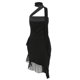 thumbnail image 5 of Lucakuins Vestido ajustado para mujer, sin mangas, cuello halter, sin espalda, con cordones irregulares, vestido midi con volantes Lucakuins  moda, 5 of 9