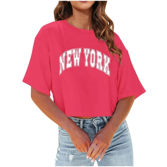Summer Women's Casual Short Sleeve Crewneck T-Shirts Lightweight Soft Letter Print Tops for Everyday Wear