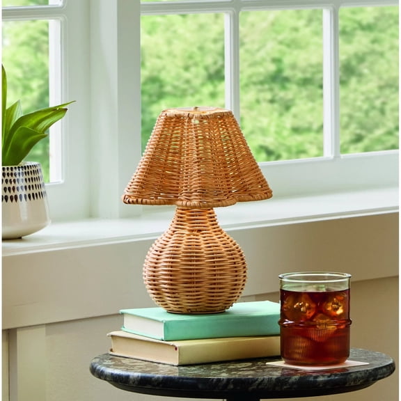 NWOKYZGH Bamboo Table Lamp Handmade Boho Rattan Bedside Lamp, Adjustable Vintage Wicker Wooden Nightstand Lamp for Bedroom Living Room Desk Entrance
