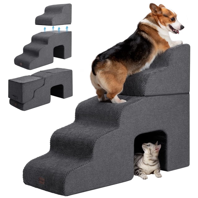 Garnpet Dog Stairs, 5 peldaños, para camas altas con túnel, gris oscuro