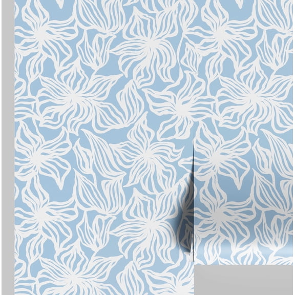 S4sassy Removable Contemporary Blue Wall Decor, Line Art Floral Print Textured Contact Paper for Walls, Cabinets, Dresser, Self Adhesive Vinyl Wallpaper Roll, Waterproof Contact Paper - 25"x60" inch