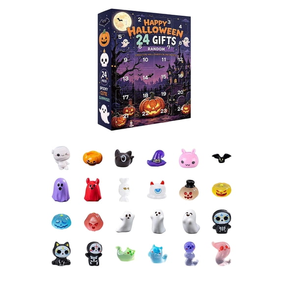 24 Pcs Halloween Blind Box Figurines, 3D Mini Collectible Statues with Pumpkin Ghost Bat, Holiday Party Favors Gifts for Kids Adults, Desktop Decoration Ornaments Set