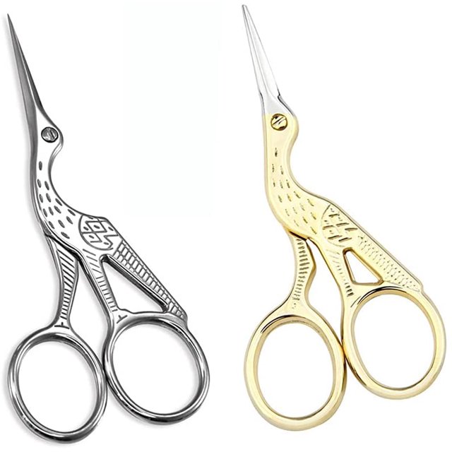 2 Pack Arolly Embroidery Scissors 4.5-inch Small Sewing Scissors Retro Style Craft Scissors for Art Needle Work -Silver & Gold