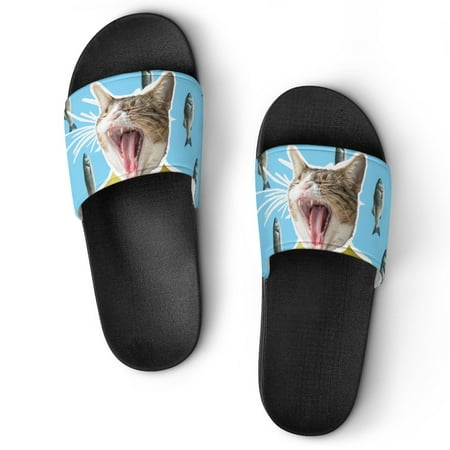 

GZHJMY Stylish Slides for Women Men Cat and Fish Collage Soft Flexible Slip-on Sandals Slippers