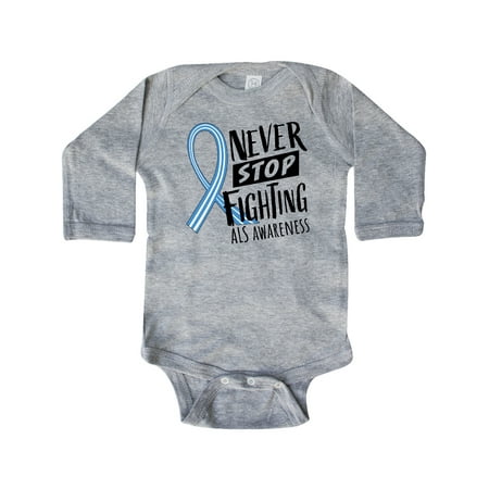 

Inktastic Never Stop Fighting ALS Awareness Gift Baby Boy or Baby Girl Long Sleeve Bodysuit