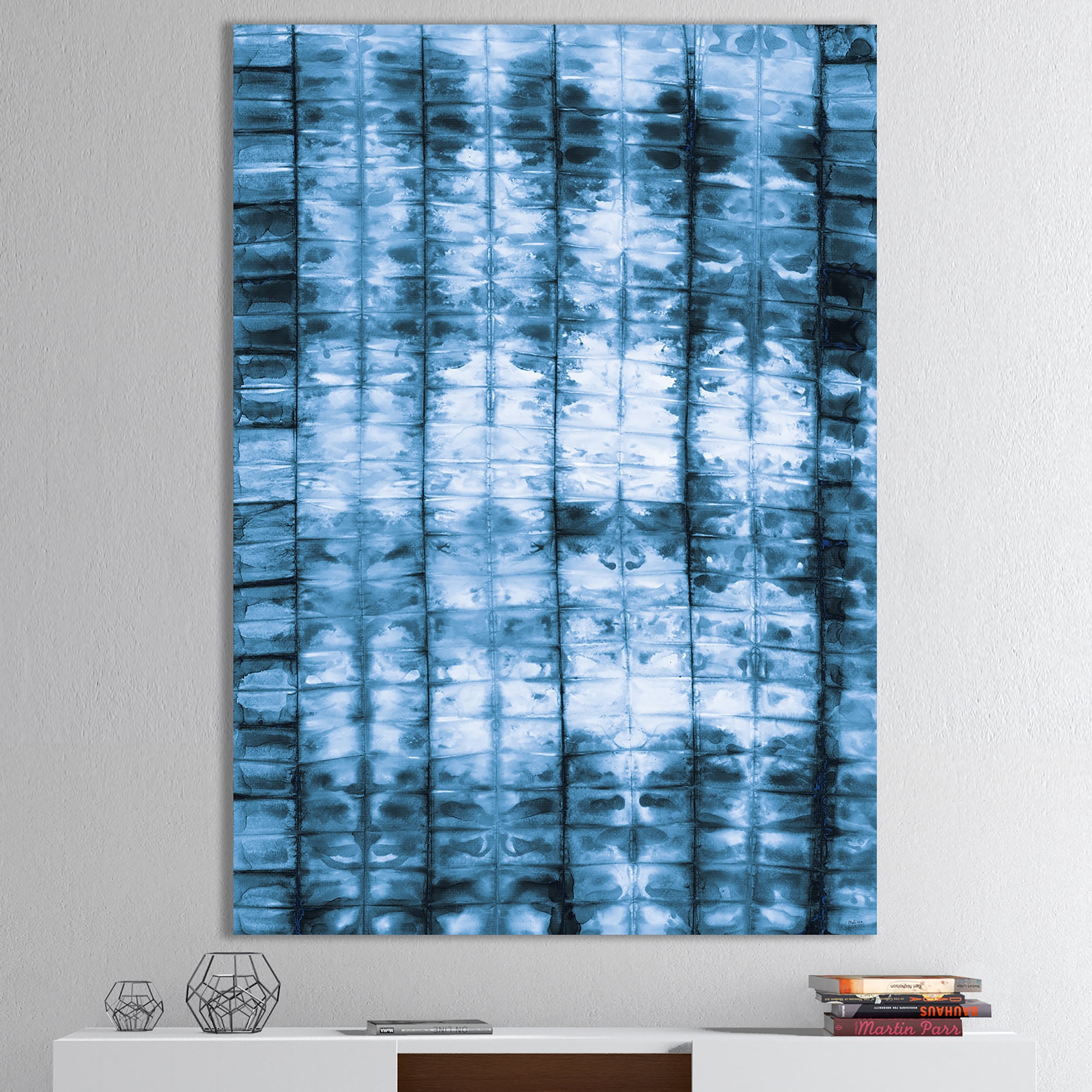 Designart 'Indigo watercolor geometrical IV ' Contemporary Premium Canvas Wall Art