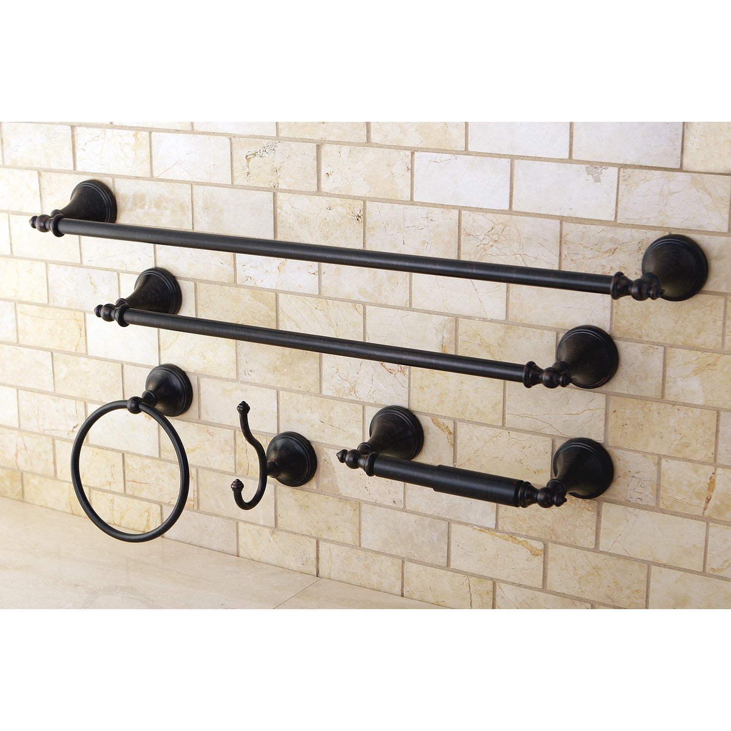 Kingston Brass BAHK161212478ORB Naples Collection 5-piece Towel Bar Bath Hardware Set, Oil Rubbed Bronze