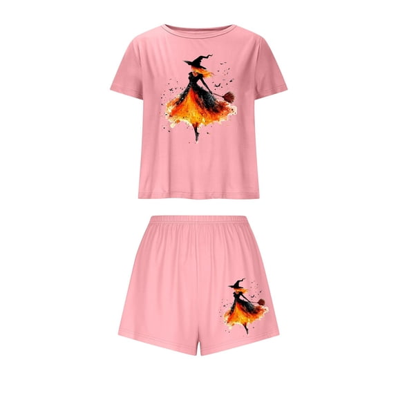 Fewfanhot Women's Soft Breathable Pajama Set - Round Neck Short Sleeve Sleepwear with Cute Prints, Ideal for Holiday Gatherings and Cozy Nights at Home