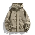 thumbnail image 4 of LYSMORA Men's Hooded Windbreaker Jacket Zip‑Snap Closure Long Sleeve Utility Rain Coat with Drawstring Hood Relaxed Fit Outerwear for Winter Outdoor, 4 of 7