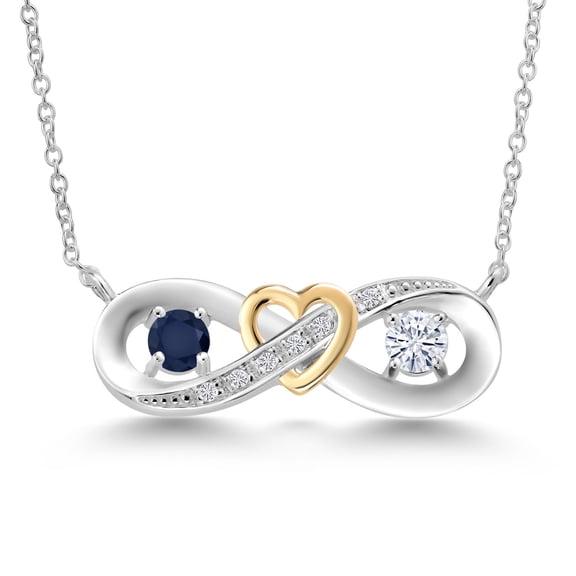 925 Silver and 10K Yellow Gold Two-Tone Heart Interlocking Infinity Symbol Lab Grown Diamond Pendant Necklace for Women with 18 inch Chain Sapphire Moissanite Near Colorless (GH) (0.64 Cttw)