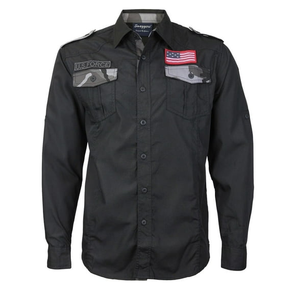 Men's US Military American Long Sleeve Button Up Camo Casual Dress Shirt (Black,M)