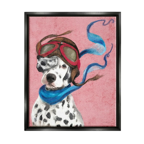Stupell Industries Dalmatian Pilot Painting Animals & Insects Painting Black Floater Framed Art Print Wall Art, 17 x 21