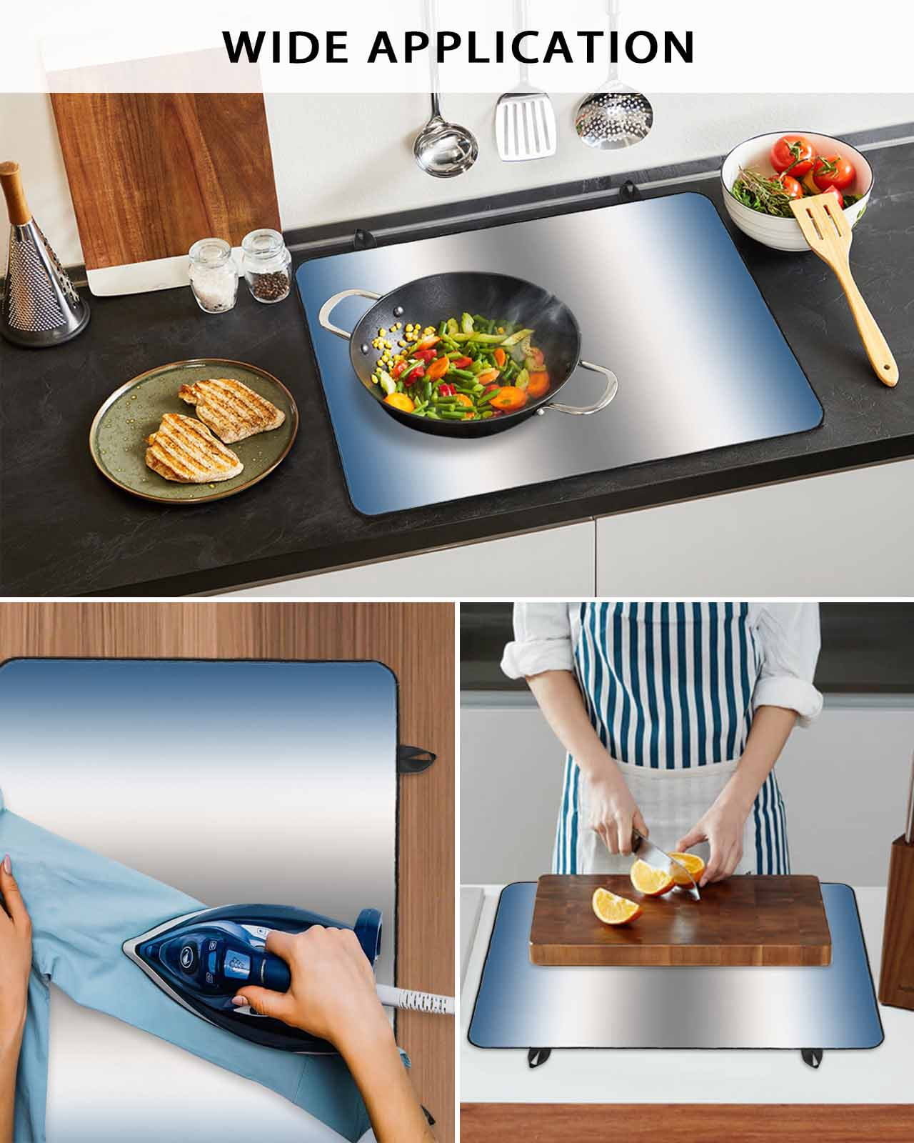 nqOlkjepod Large Induction Cooktop Protector Mat 36"x21", Blue Grey Stove Top Covers for Electric Stove, Gray Farmhouse Modern Rustic Decorative Stove Burner Cover Mats, Glass Top Stove Cover