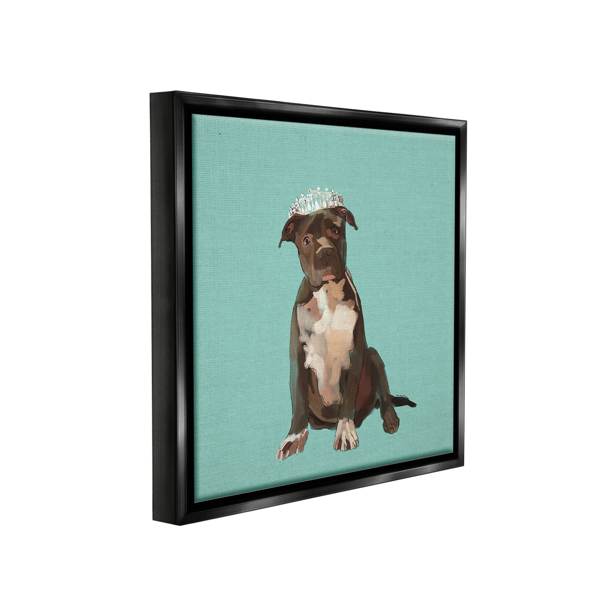 Stupell Industries Royal Pit Bull in Crown Animals & Insects Painting Black Floater Framed Canvas Art Print Wall Art, 18 x 18