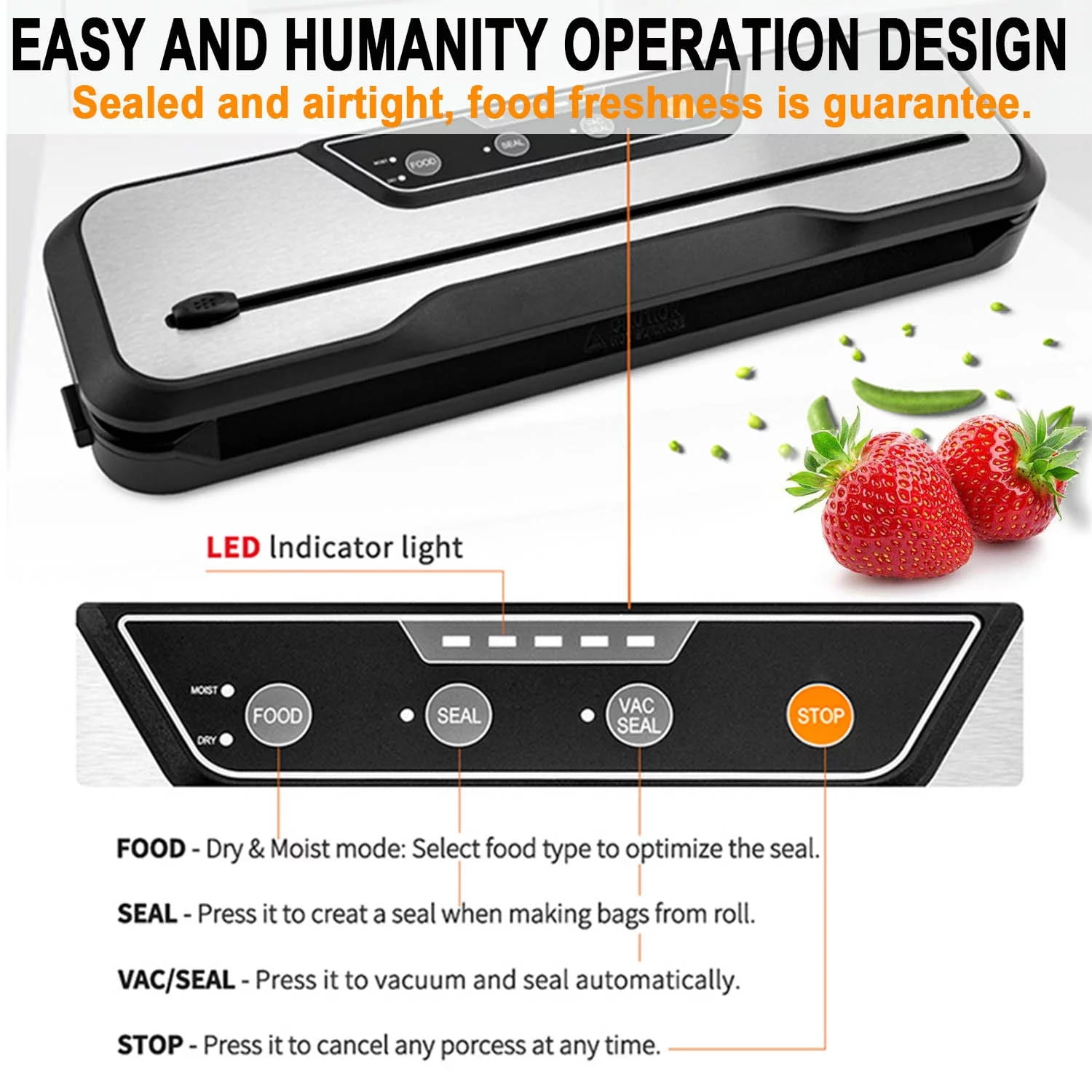 HAUXHEL Vacuum Sealer Machine Automatic Vacuum System for Food Savers Food  Sealer with Built-in Cutter Dry/Moist Food Modes Touch Screen Control，Safe  Design 