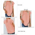 thumbnail image 4 of Camisa de gasa fluida con cuello redondo para mujer, ribete con volantes, manga corta, estampado de puntos, camiseta holgada, 4 of 5