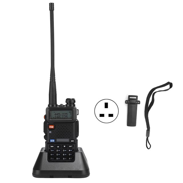 BF UV5R 8W Walkie Talkie para automóvil Radio bidireccional de doble banda con batería incorporada (100-240V) (Reino Unido)