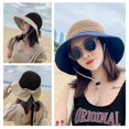 thumbnail image 4 of 100cm Mujeres Verano Contraste Color Para Visera Sombrero Tejido Paja Patchwork Dulce Bowknot Ala Ancha Uv Para Protección Vacaciones Gorra De Playa Plegable, 4 of 5