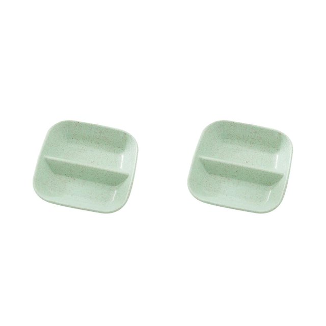 Shengyu Straw Square Divided Seasoning Dishes Table Sauce Container Kitchen Snack Plate green 2Set