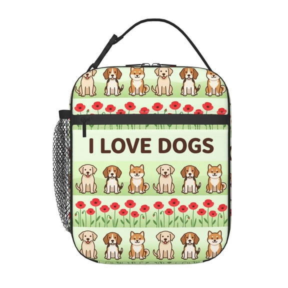 Dog Lunch Bag, I Love Dogs Shiba Inu Beagle Reusable Insulated Lunch Box For Women Men, Thermal Lunch Tote For Office Work Travel