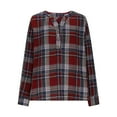 thumbnail image 4 of Lenpel Blouses for Women Trendy Long Sleeve V Neck Quarter Button Plaid Dressy Casual Tops Loose Work Shirts(Red,X-Large), 4 of 7