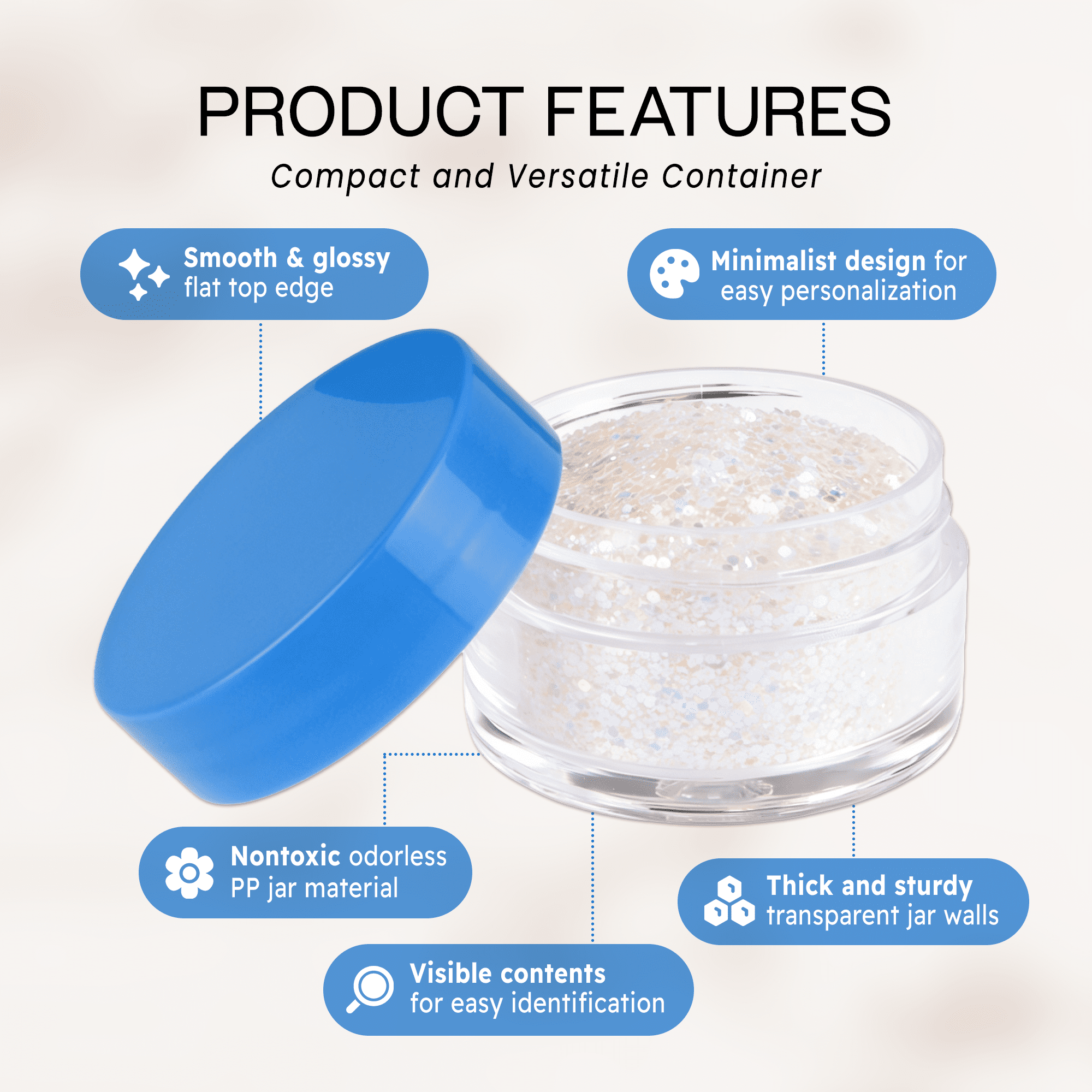 Beauticom 48 Pieces High Quality 20G/20ML Clear Round Acrylic Cosmetic Product Sample Travel Jars with Flat Top Lids (Blue)