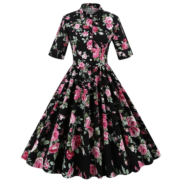 Vestidos Para Mujer Vestidos Midi Trendy Retro Casual Pullover Estampado Floral Erógeno Vestido Largo de Manga Corta Odeerbi ODB162784