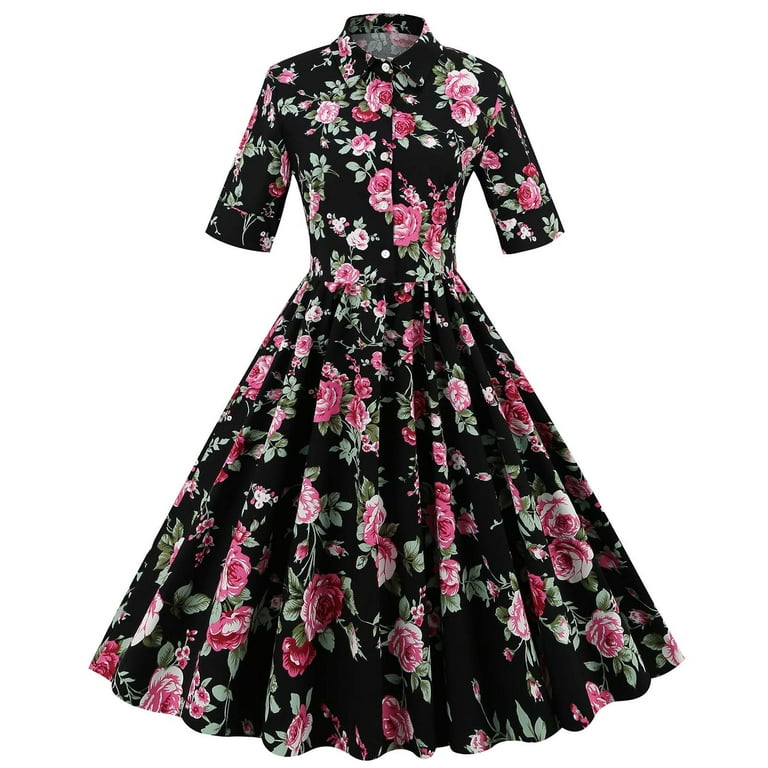 Alaska Telemacos opføre sig SELONE Vintage Dresses for Women 1950s Plus Size Summer Casual Floral Short  Sleeve Retro Pullover Print Long for Prom Cocktail Evening Party Graduation  Tea Birthday Party Travel Photography Red XL - Walmart.com