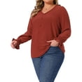 thumbnail image 4 of Agnes Orinda Women's Plus Size Tops V Neck Smocked Long Sleeve Button Decor Front Casual Chiffon Blouse Top 1X Burgundy, 4 of 7