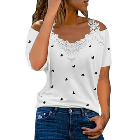 

Long Sleeve Shirts for Women Long Sleeve Crop Top Trendy Women s Summer V-Neck Strapless Lace Print Caims Sexy Blouse Going Out Tops Summer Savings Clearance Square Neck Tops for Women White XL