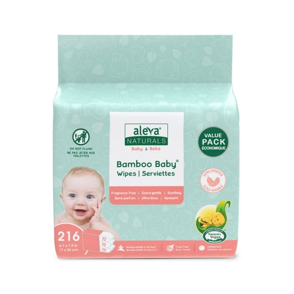Aleva Naturals Bamboo Baby serviettes sensible - 216ct Serviettes en bambou pour lingettes ultra-sensibles